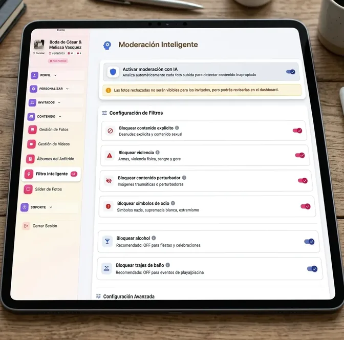 Panel de moderación inteligente de Postea.la con filtros configurables